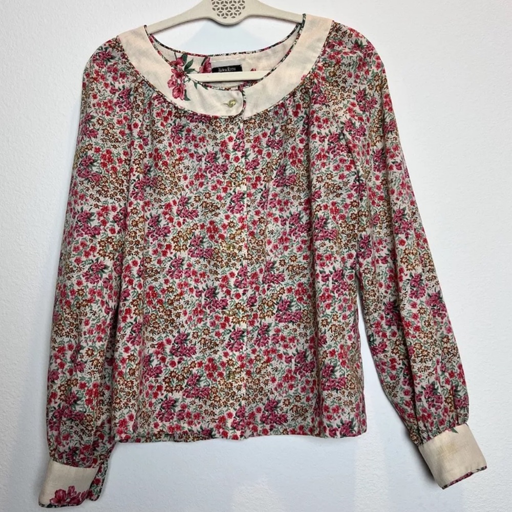 Neiman Marcus Vintage Blouse Size S-M Floral 70’